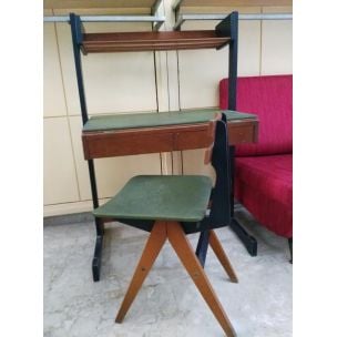 Scrivania vintage con sedia in legno e metallo dei Fratelli Reguitti, Italia 1960