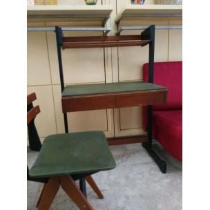 Vintage bureau met houten en metalen stoel door Reguitti Brothers, Italië 1960