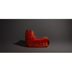 Vintage togo 1-seater sofa in orange red velvet Michel Ducaroy, for Ligne Roset