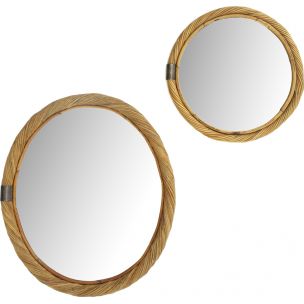 Vintage pair of Italian Rattan Mirror, 1950s