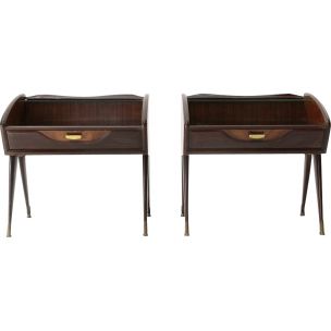 Vintage pair of Italian night stands in wood and glass, 1950s