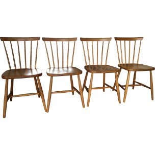 Vintage scandinavian spindle back dining chairs set of 4, for hagafors stolfabrik ab, 1950