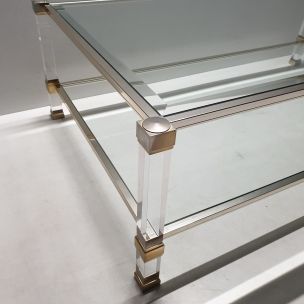 Table basse vintage en lucite et métal doré par Pierre Vandel, 1980