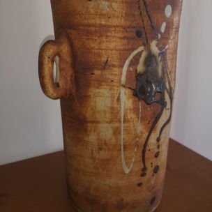 Vintage brown and beige ceramic vase, France, 1960s