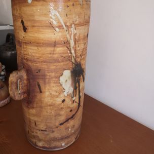 Vase vintage marron et beige en céramique, Colombe, France, 1960