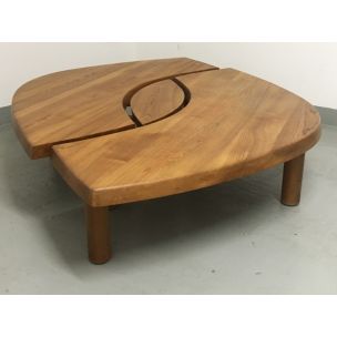 Vintage coffee table T22 "L'oeil" in solid elm, by Pierre Chapo, 1972