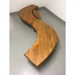 Vintage coffee table T22 "L'oeil" in solid elm, by Pierre Chapo, 1972