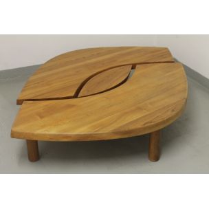 Table basse vintage T22 "L'oeil", en orme massif, de Pierre Chapo, 1972