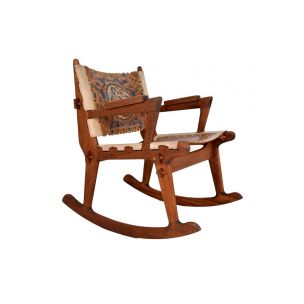 Vintage rocking chair in wood and leather by Angel Pazmino