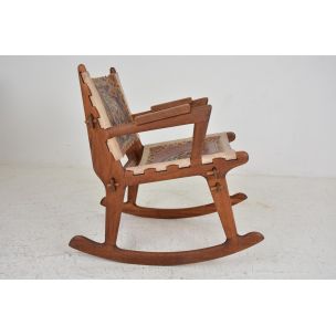 Vintage rocking chair in wood and leather by Angel Pazmino