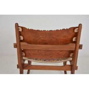 Vintage rocking chair in wood and leather by Angel Pazmino