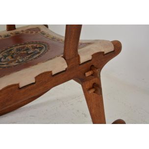 Vintage rocking chair in wood and leather by Angel Pazmino