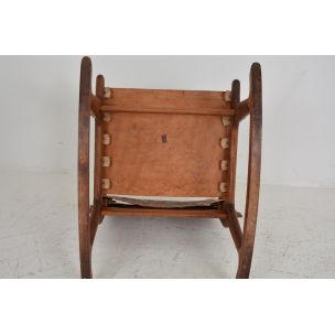 Vintage rocking chair in wood and leather by Angel Pazmino