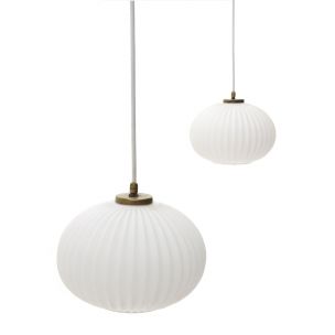 Set of 2 vintage opaline glass pendant lamps, Italy, 1950s