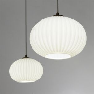 Set of 2 vintage opaline glass pendant lamps, Italy, 1950s