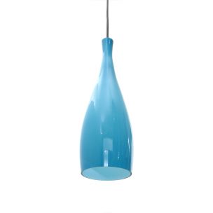 Vintage blue layered glass pendant lamp, Italy, 1950s