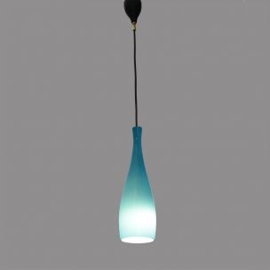 Vintage blue layered glass pendant lamp, Italy, 1950s