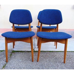 Set of 2 vintage beech chairs color blue, Italy 1950