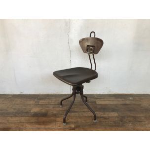 Chaise industrielle d'atelier vintage par Henri Liber M42 Flambo 