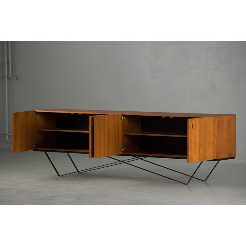 Vintage minimalist  teak and steel sideboard 1960