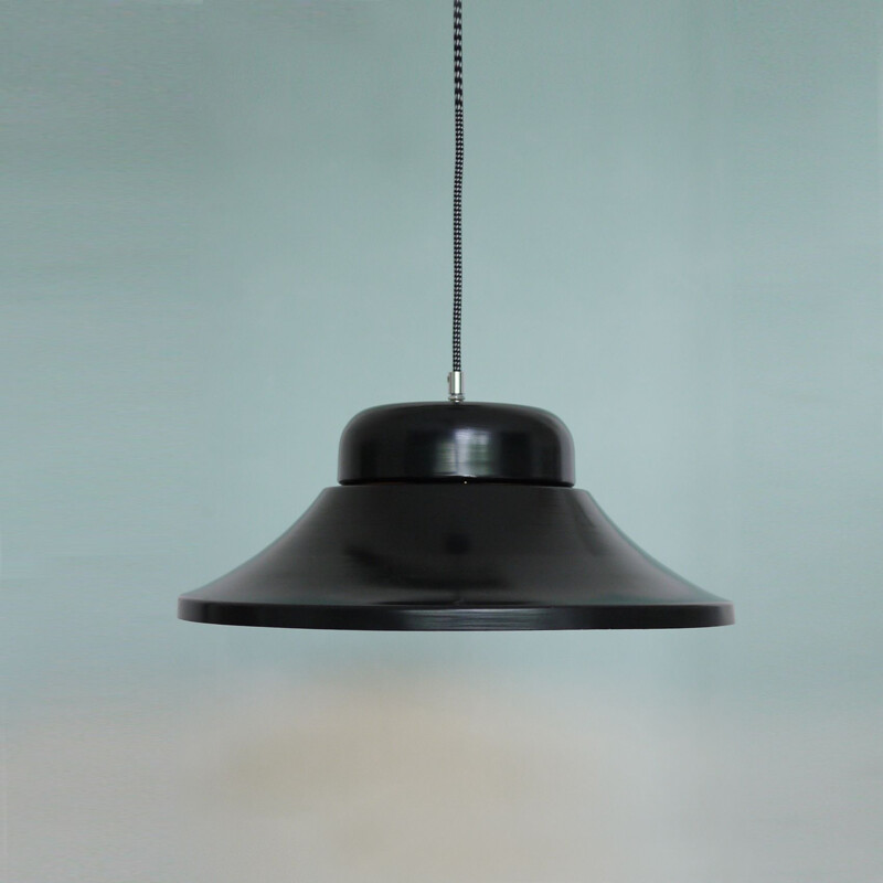 Vintage large brass black industrial hanging lamp 1950