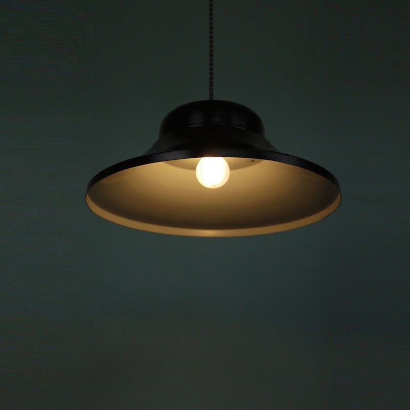 Lampada a sospensione in ottone industriale nero 1950