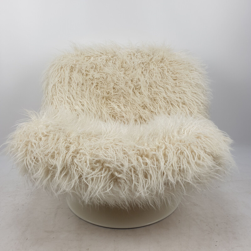 VIntage lounge white chair by Geoffrey Harcourt for Artifort with Pierre Frey Mongolia, 1970