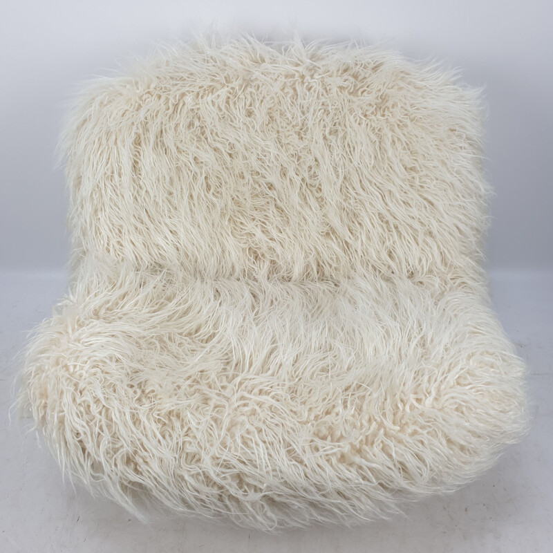 VIntage lounge white chair by Geoffrey Harcourt for Artifort with Pierre Frey Mongolia, 1970