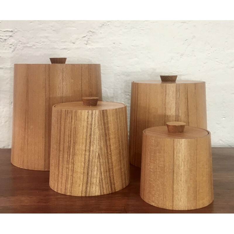 Set of 4 vintage teak boxes, Japan 1970