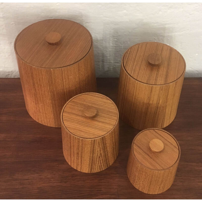 Set of 4 vintage teak boxes, Japan 1970