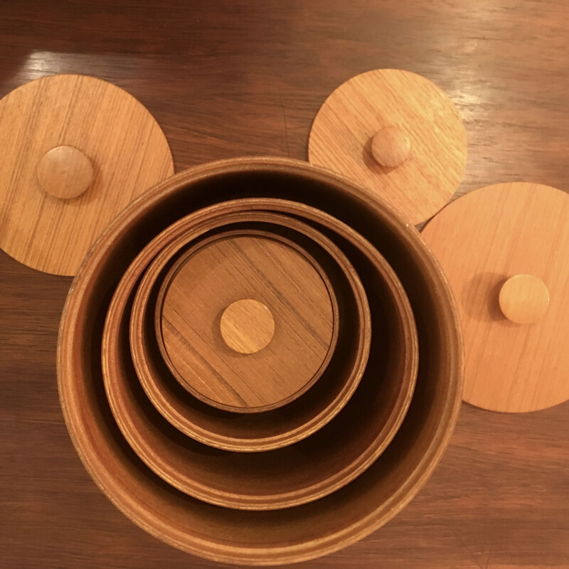 Set of 4 vintage teak boxes, Japan 1970