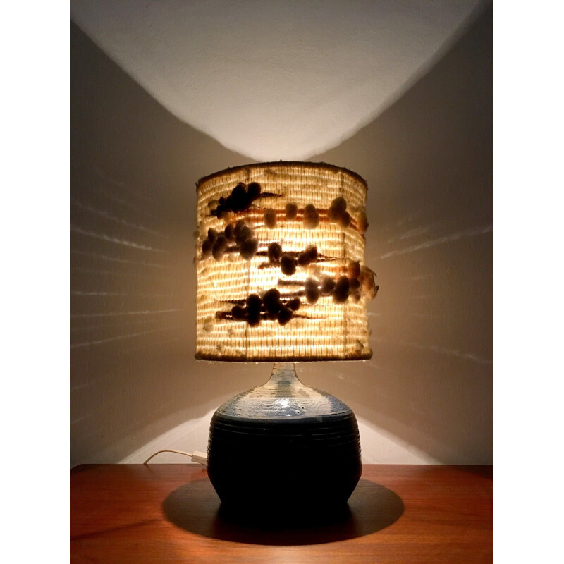 Vintage ceramic and wool lamp, 1970s