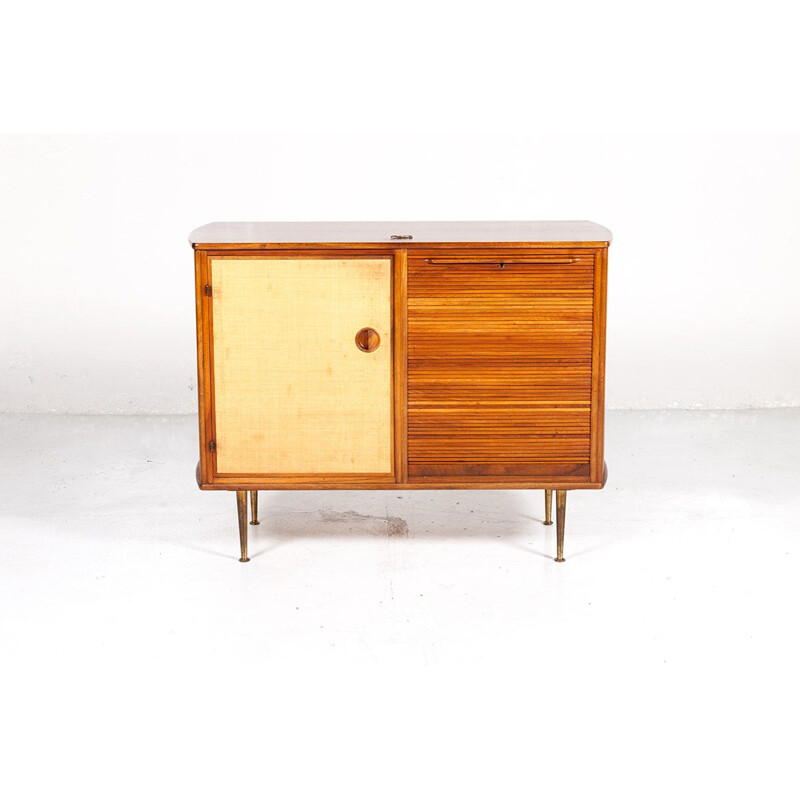 Vintage walnut and raffia cabinet by William Watting for Fristho, 1960s