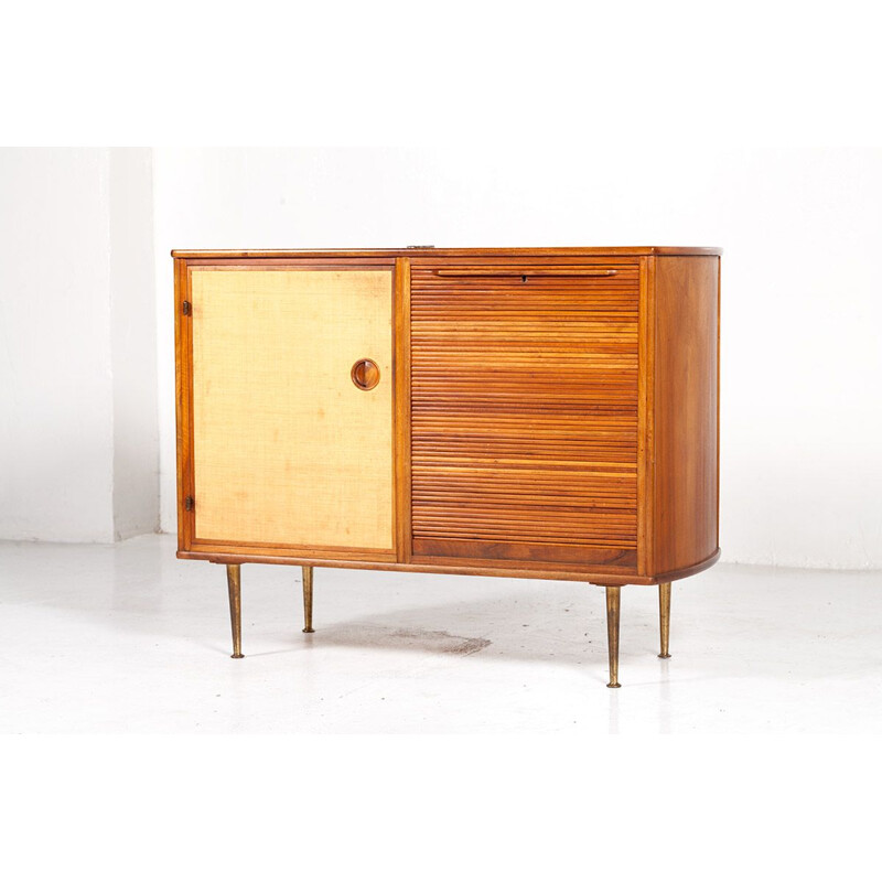 Vintage walnut and raffia cabinet by William Watting for Fristho, 1960s