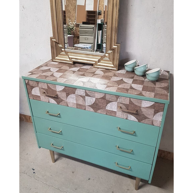 Vintage pastel green and retro patterns chest of drawers