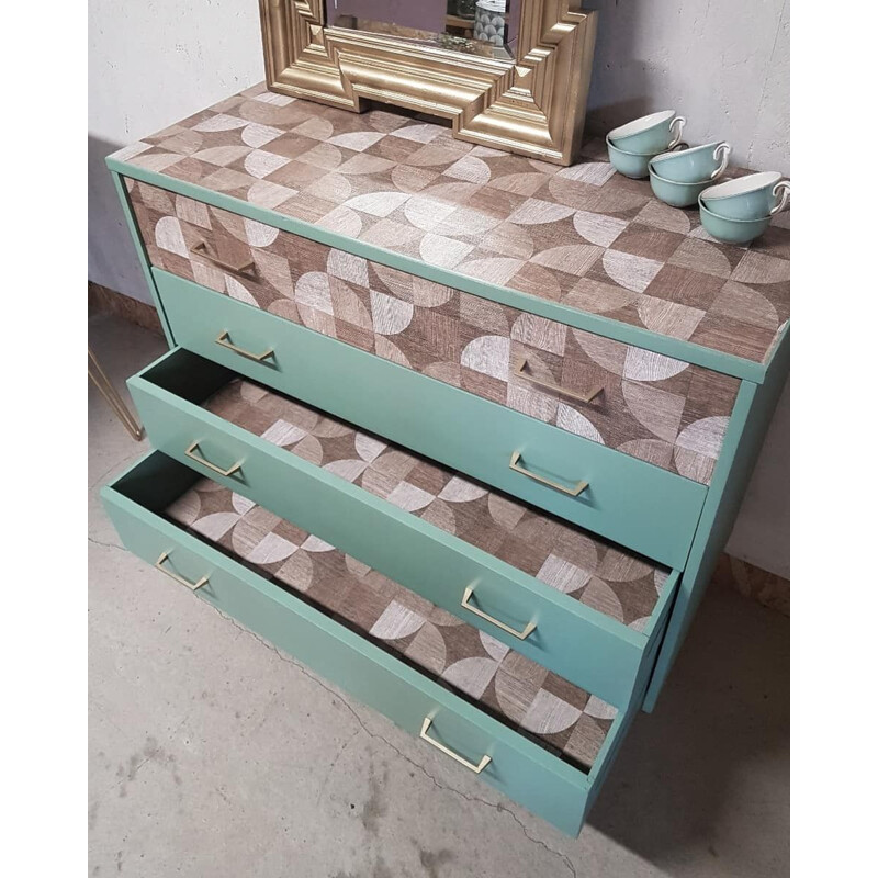 Vintage pastel green and retro patterns chest of drawers