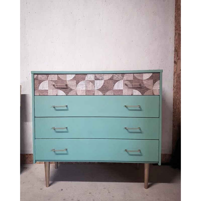 Vintage pastel green and retro patterns chest of drawers