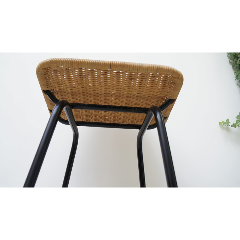 Rohe Noordwolde stool in rattan and metal, Van SLIEDREGT - 1960s