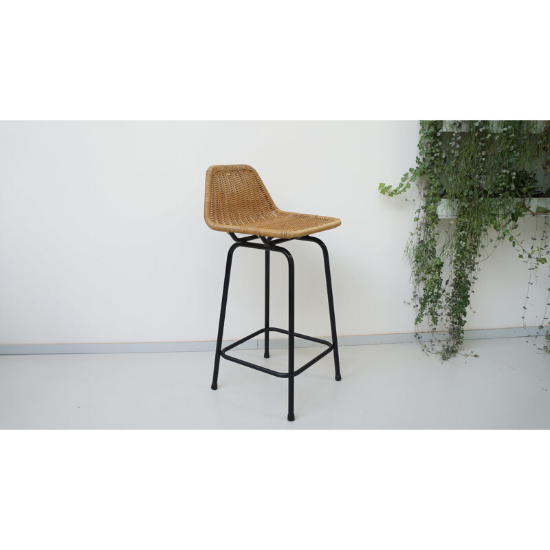 Rohe Noordwolde stool in rattan and metal, Van SLIEDREGT - 1960s