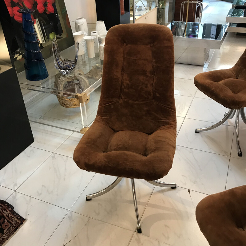 Vintage set of 6 armchairs by Gastone Rinaldi in brown velvet, 1960