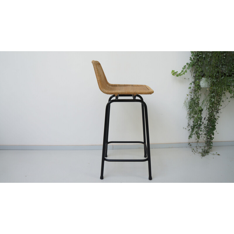 Rohe Noordwolde stool in rattan and metal, Van SLIEDREGT - 1960s