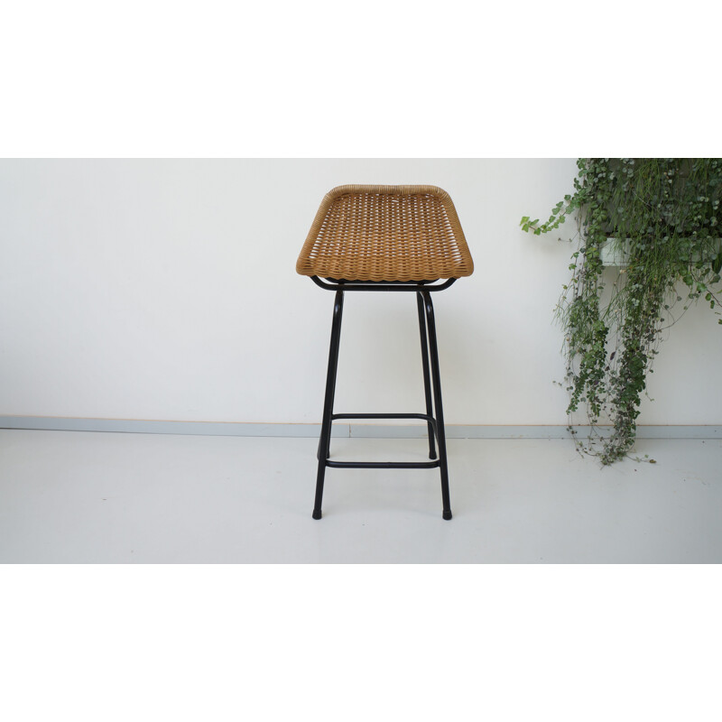 Rohe Noordwolde stool in rattan and metal, Van SLIEDREGT - 1960s