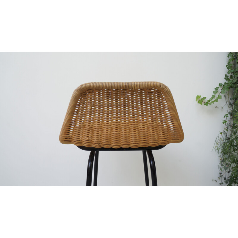 Rohe Noordwolde stool in rattan and metal, Van SLIEDREGT - 1960s