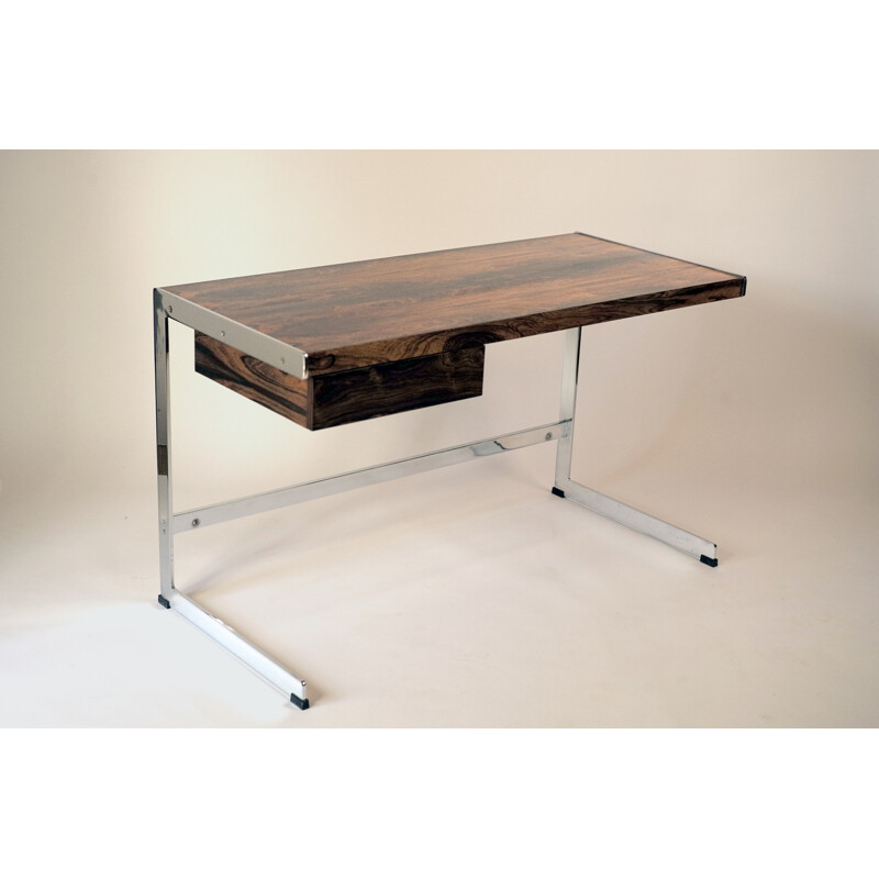 Merrow Associates desk in rosewood and chromed steel, David FOLKER - 1970s