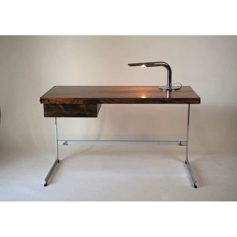 Merrow Associates desk in rosewood and chromed steel, David FOLKER - 1970s