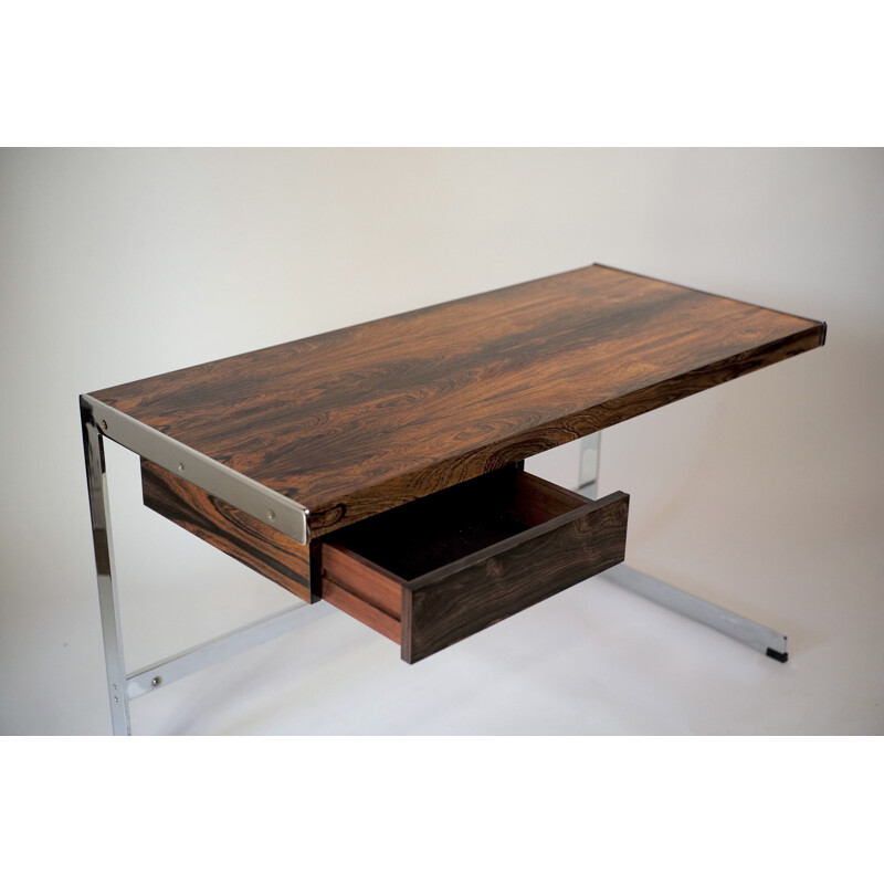 Merrow Associates desk in rosewood and chromed steel, David FOLKER - 1970s