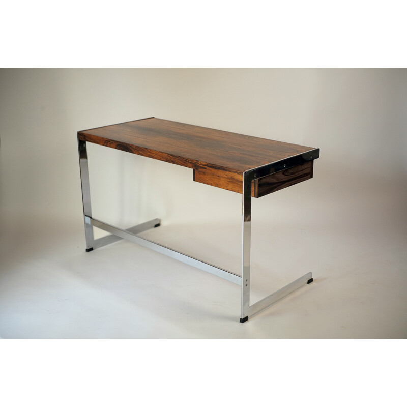 Merrow Associates desk in rosewood and chromed steel, David FOLKER - 1970s