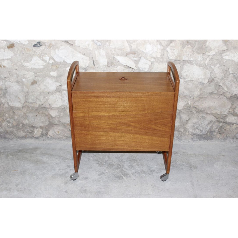 Vintage Scandinavian  teak trolley bar on roulette, 1960