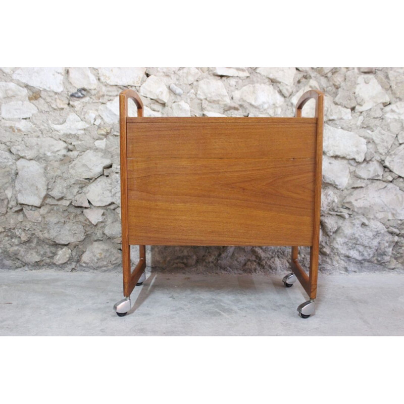 Vintage Scandinavian  teak trolley bar on roulette, 1960