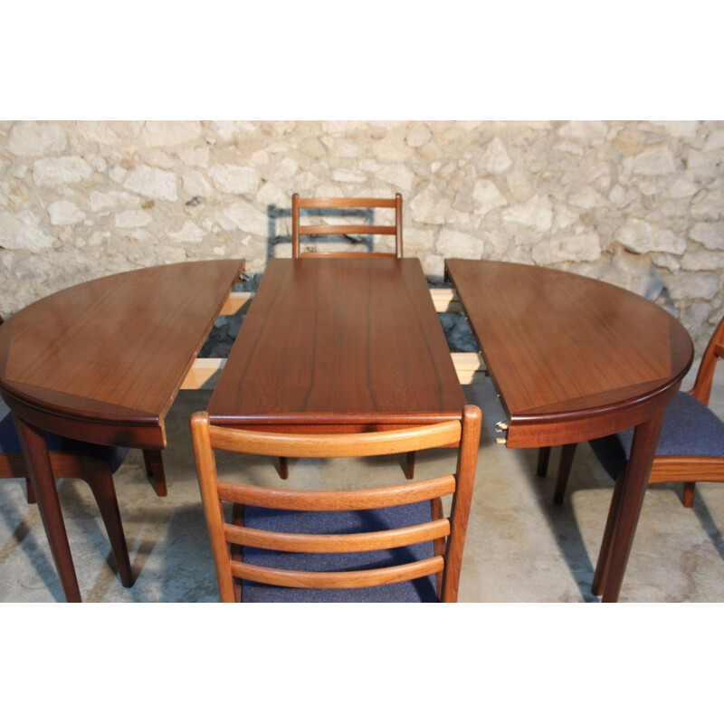 Table ronde vintage en teck avec rallonge, style scandinave, 1960